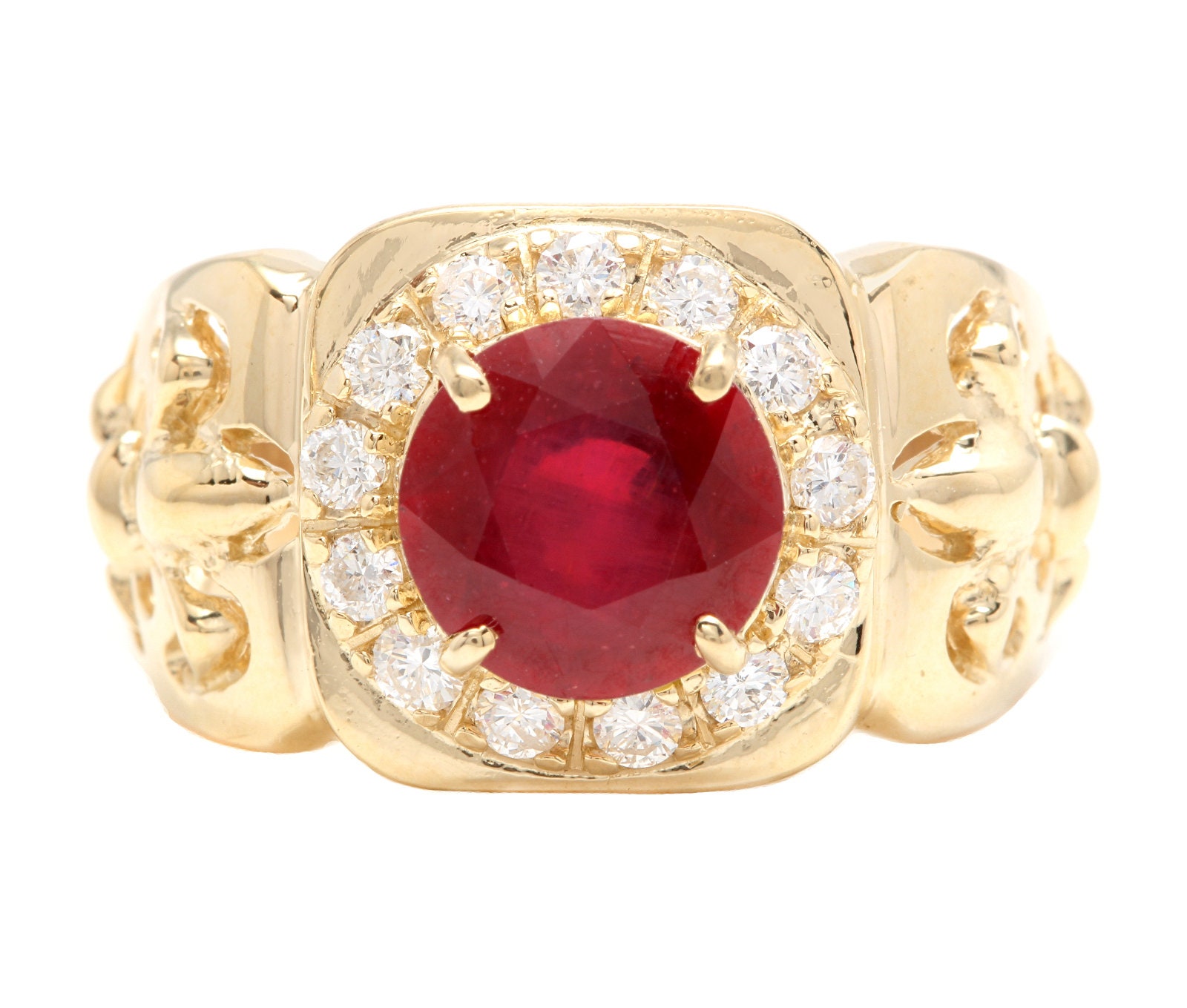 4.60Ct Natürliche Rubin Und Diamant 14 K Solid Gelbgold Herren Ring von Beringo