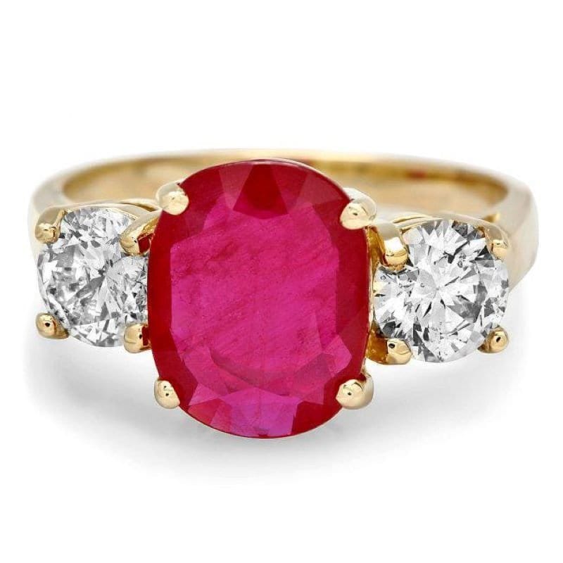 5, 00 Karat Rot Rubin Und Natürlichen Diamanten 14 K Solid Gelbgold Ring von Beringo