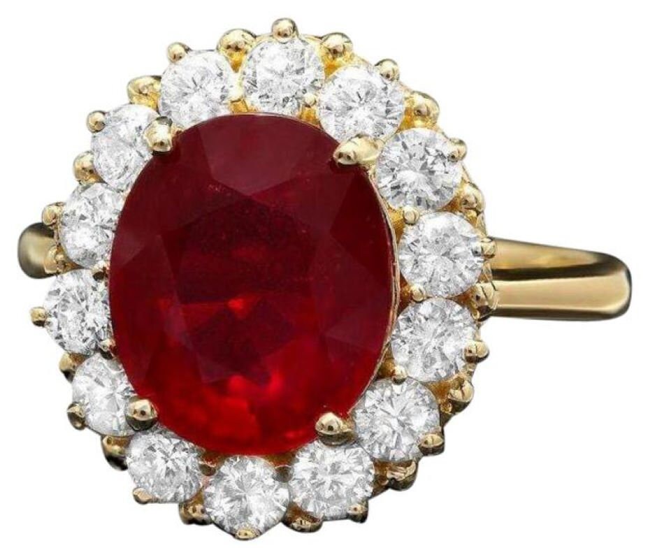 5, 70 Karat Rot Rubin Und Natürlichen Diamanten 14 K Solid Gelbgold Ring von Beringo