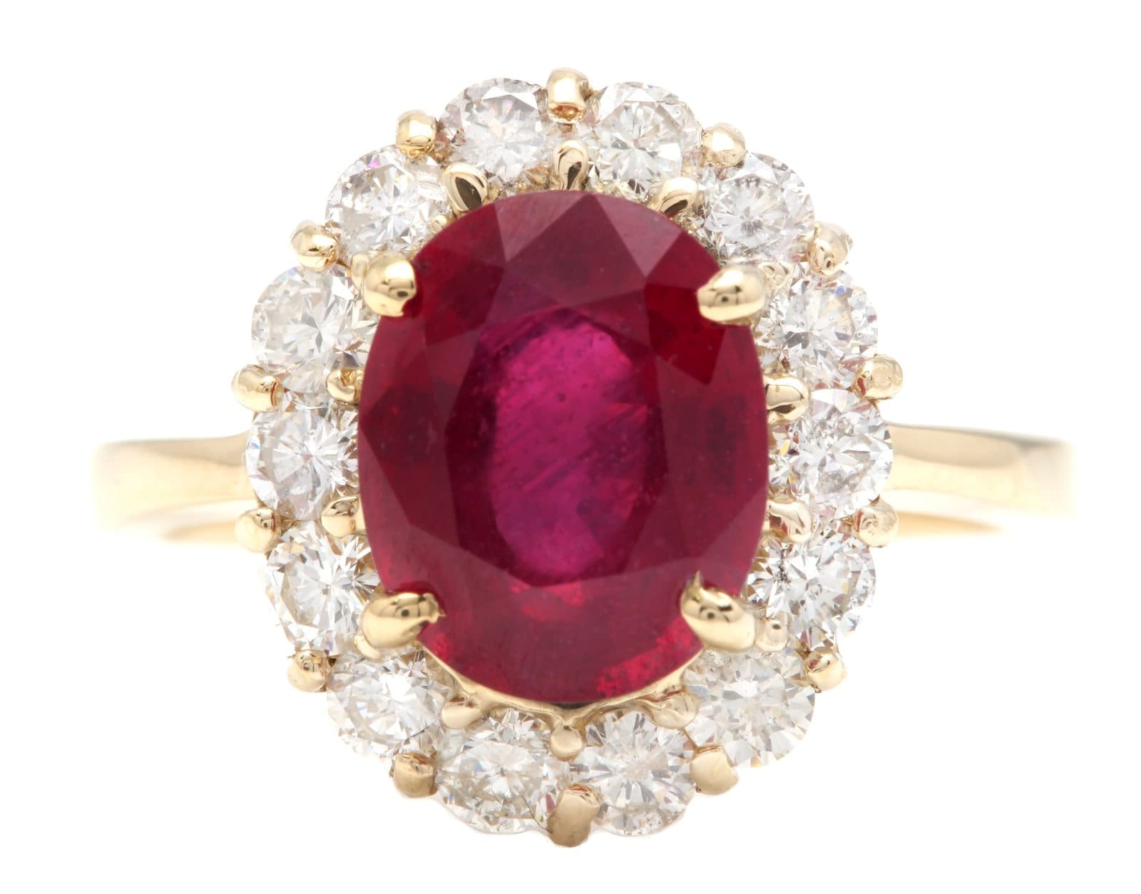 5.50 Karat Beeindruckender Roter Rubin Und Natürlicher Diamant 14K Gelbgold Ring von Beringo