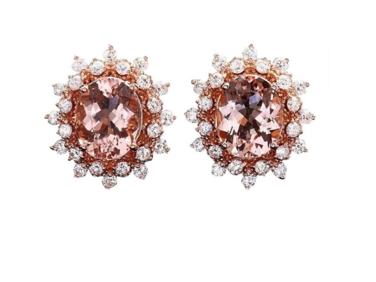 6.00Ct Natürliche Morganit Und Diamant 14K Massive Rose Gold Ohrringe von Beringo