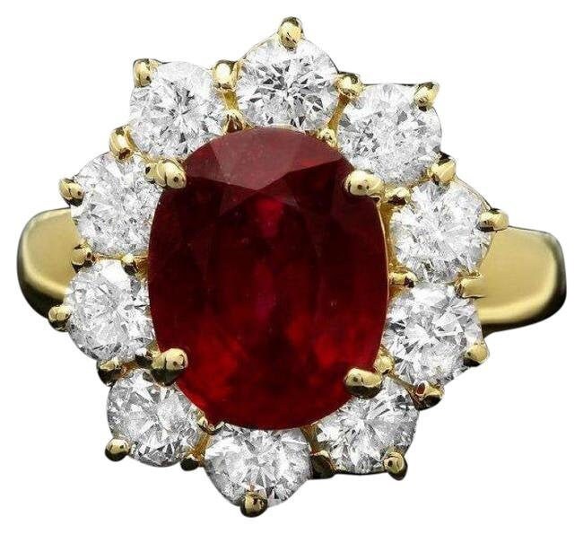 6.30 Karat Rot Rubin Und Natürlichen Diamanten 14 K Solid Gelbgold Ring von Beringo