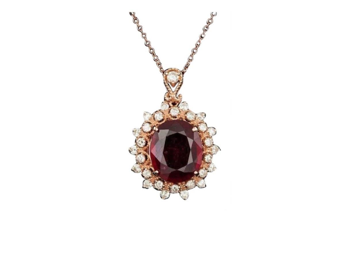 7.20Ct Natürlicher Roter Rubin Und Diamant 14K Solid Rose Gold Anhänger von Beringo