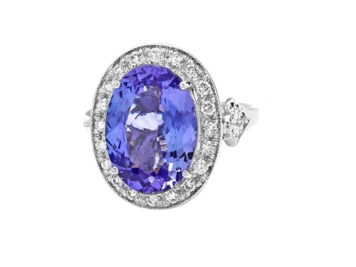 7.40 Karat Natürlicher Tansanit Und Diamant 14K Massiver Weißgold Ring von Beringo