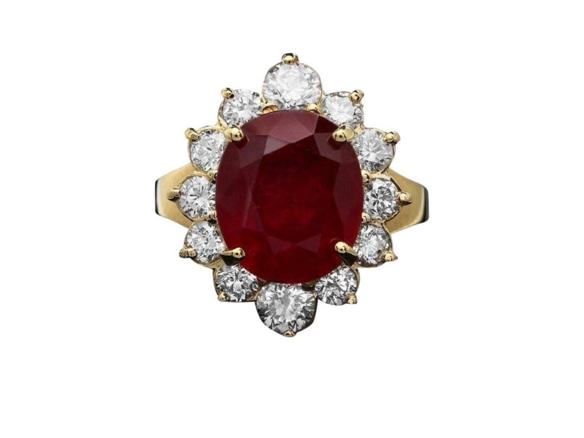 8.30 Karat Roter Rubin Und Diamant 14K Massiver Gelbgold Ring von Beringo