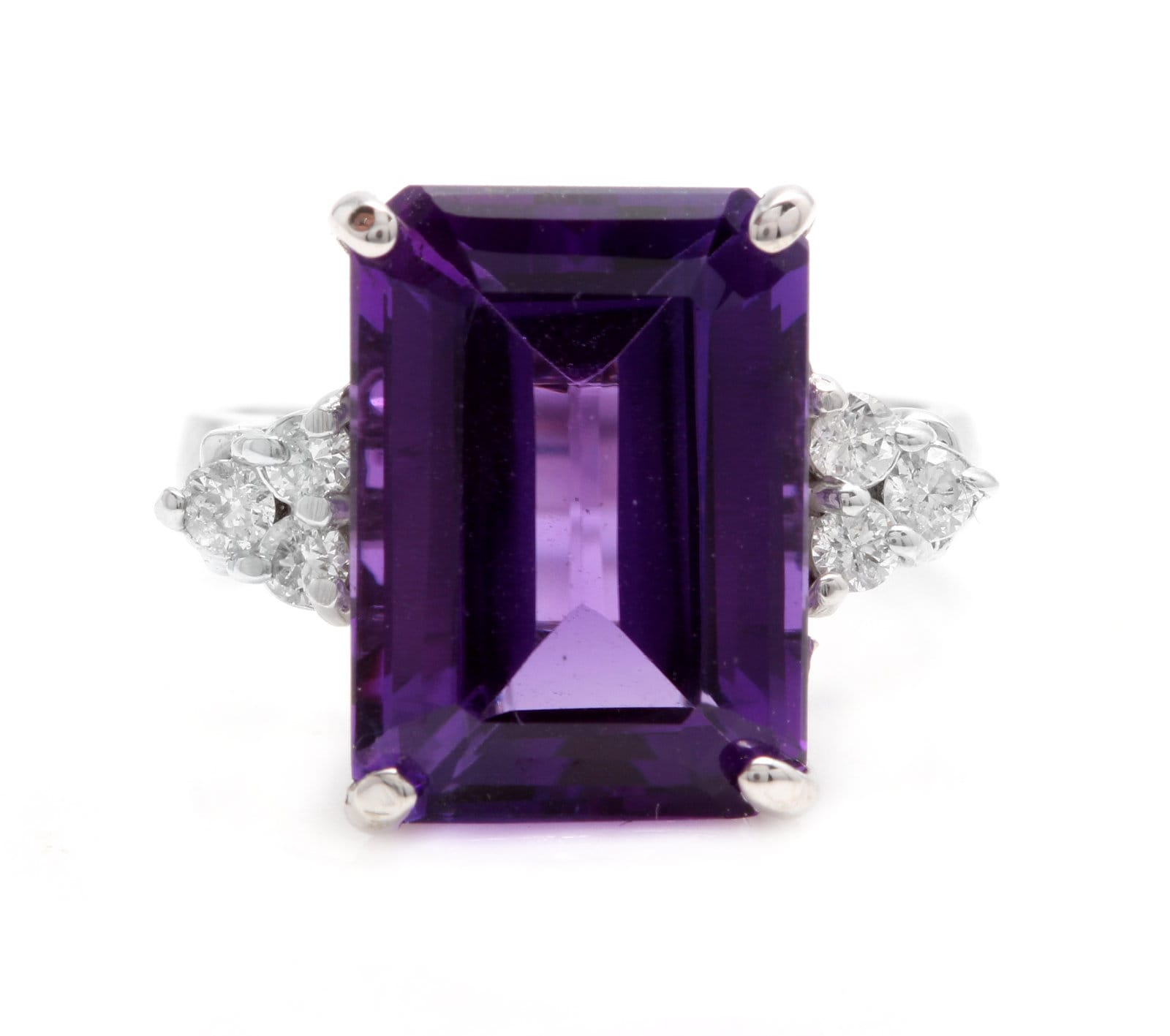 8.35 Karat Natürlicher Amethyst & Diamant 14K Massiver Weißgold Ring von Beringo