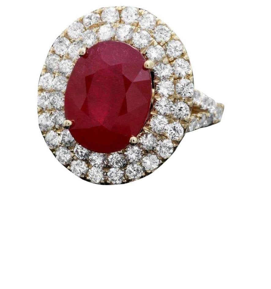 9, 70 Karat Natürliche Rote Rubin Und Diamant 14 K Solid Yellow Gold Ring von Beringo