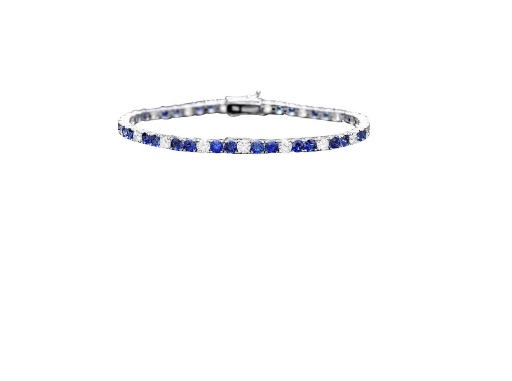 9.00 Natürlicher Blauer Saphir Und Diamant 18K Massives Weißgold Armband von Beringo