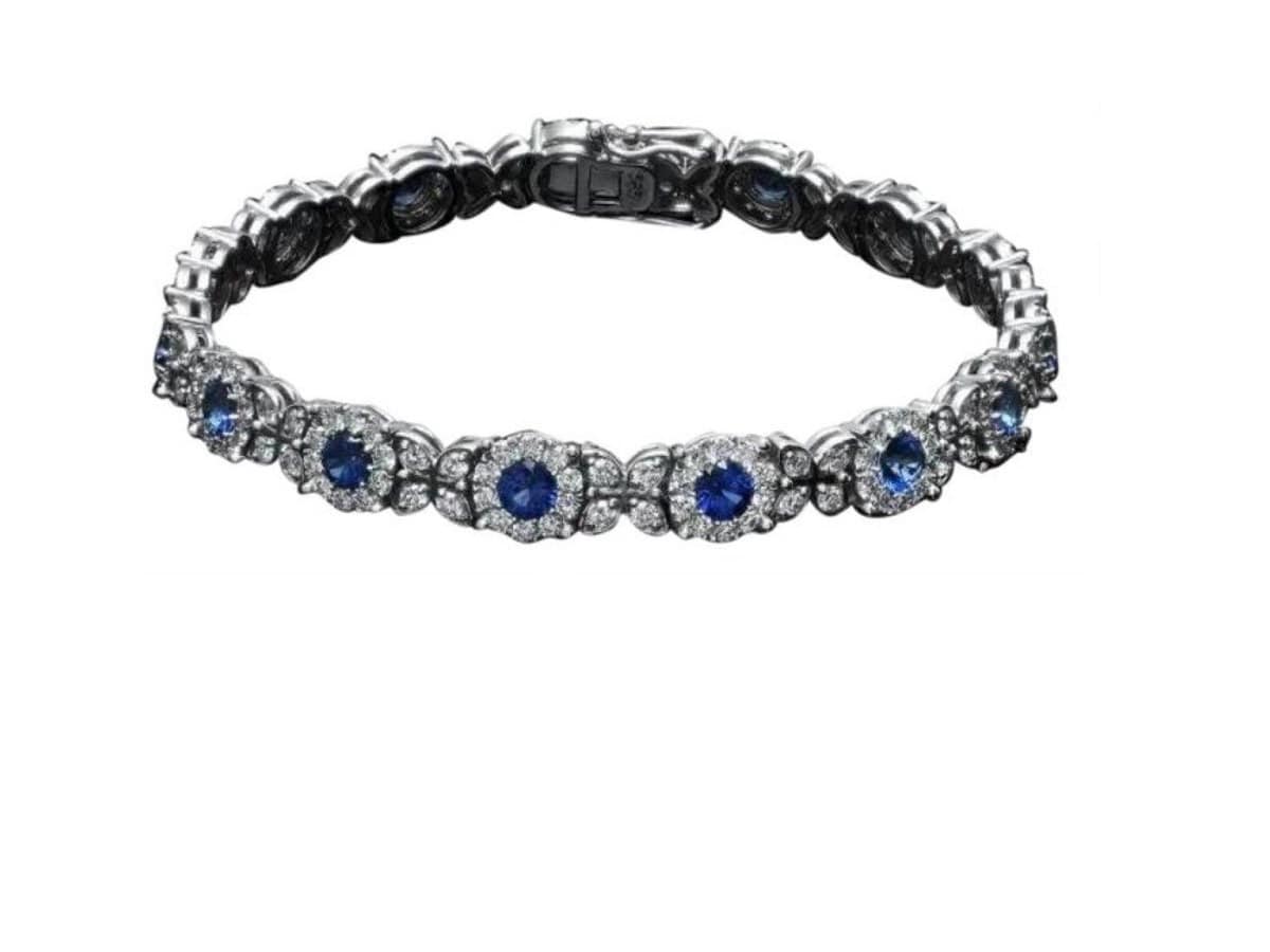 9.40 Natürlicher Blauer Saphir Und Diamant 14K Massives Weißgold Armband von Beringo