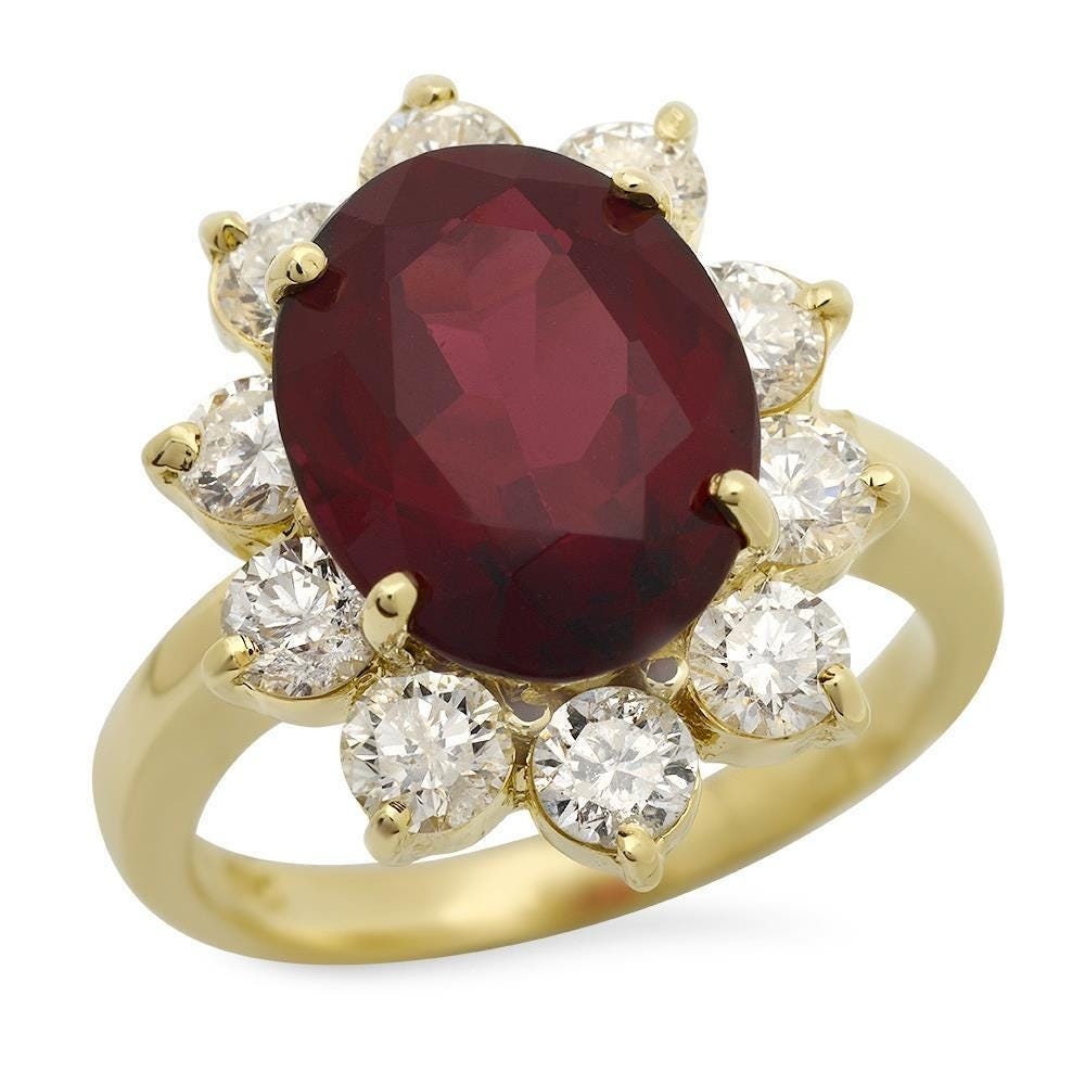 9.60 Karat Roter Granat Und Diamant 14K Gelbgold Ring von Beringo