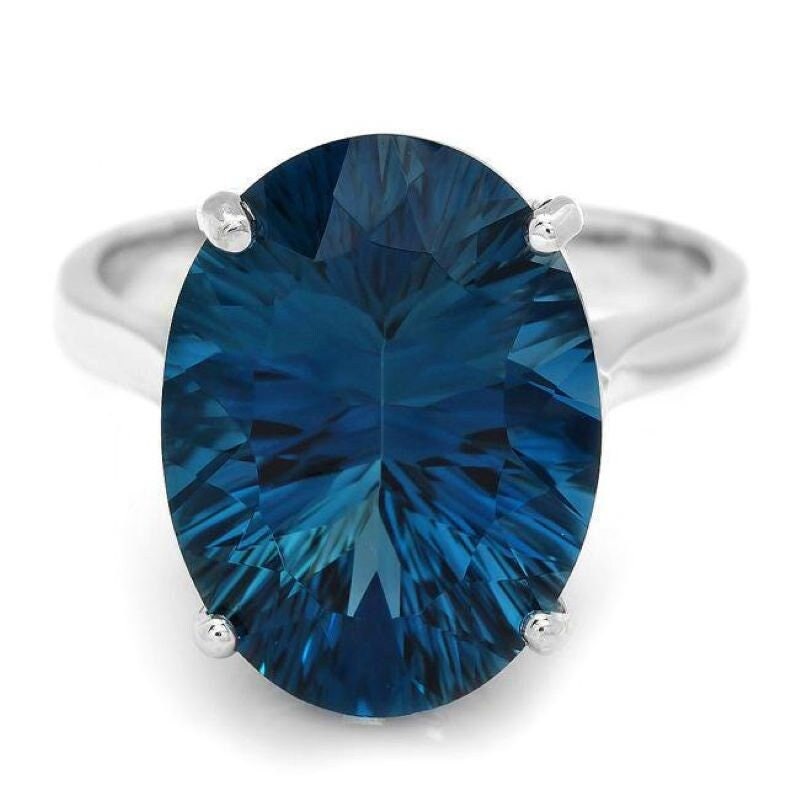 9.80 Karat Natur Blautopas 14K Massiv Weiß Gold Ring von Beringo