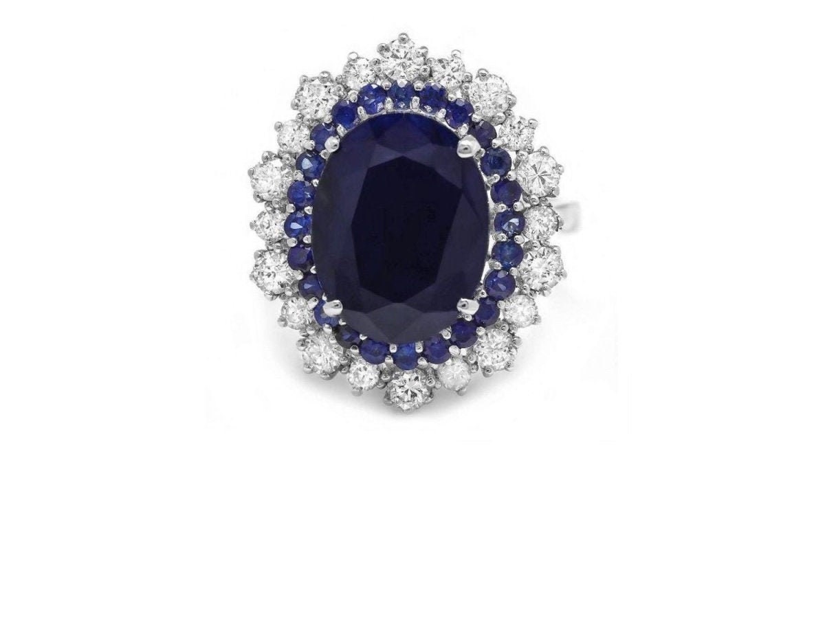 Natürlicher Blauer Saphir & Diamant 14K Weißgold Ring von Beringo