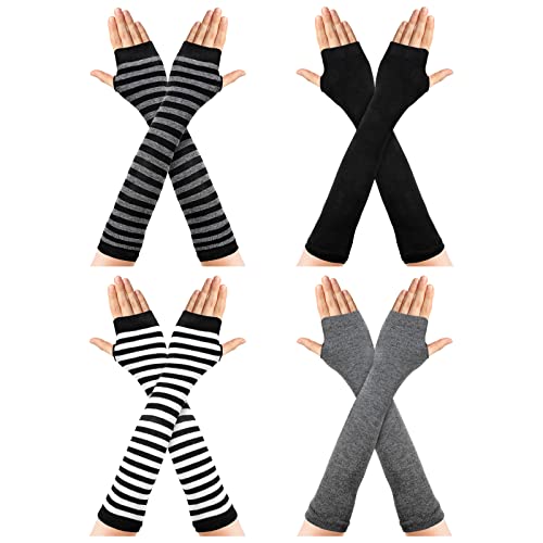 Fingerlose Handschuhe for Damen Mädchen 4 Paar Wärmer Daumenloch Ellenbogen Länge Handschuhe Gestrickte Lange Armstulpen Handschuhe für Tippen und Textieren One Size von Berkelen