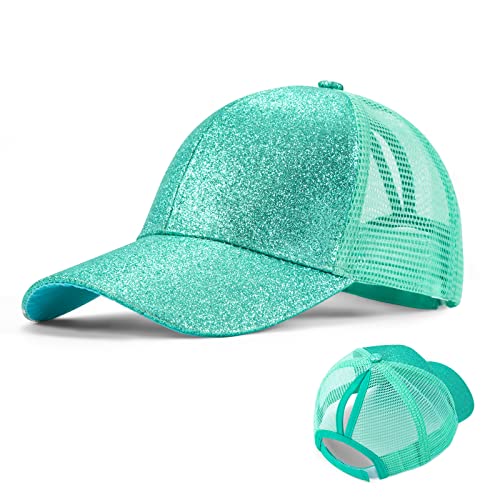 Mädchen Basecap Kinder Glitzer Baseball Cap Pferdeschwanz Hüte Glänzende Verstellbare Sonnenhut Kleine Mädchen Sommer Baseballkappe für 3-8 Jahre alt Grün von Berkelen