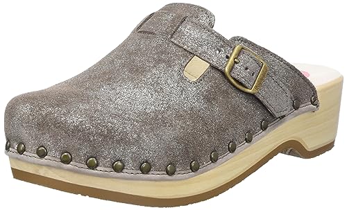 Berkemann Unisex Riemen-Toeffler Holzschuh, Silber/braun, 38 EU von Berkemann