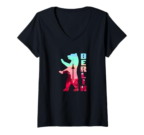 Damen Berlín T-Shirt mit V-Ausschnitt von Berlin Bear souvenir Berlin gifts