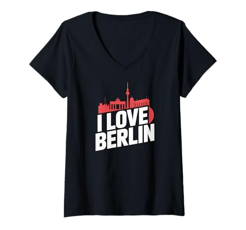 Damen Ich Liebe Berlin Cityscape Skyline Pride T-Shirt mit V-Ausschnitt Damen Ich Liebe Berlin Cityscape Skyline Pride T-Shirt mit V-Ausschnitt von Berlin Enthusiast Urban Landmarks