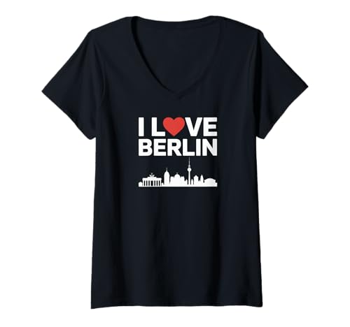 Damen I Love Berlin City Skyline Grafik T-Shirt mit V-Ausschnitt von Berlin Enthusiasts Urban Explorer