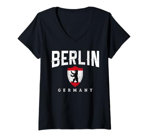 Damen Berlin Deutschland Bär Flagge Souvenir Reise Deutschland T-Shirt mit V-Ausschnitt von Berlin Germany Apparel & Gifts
