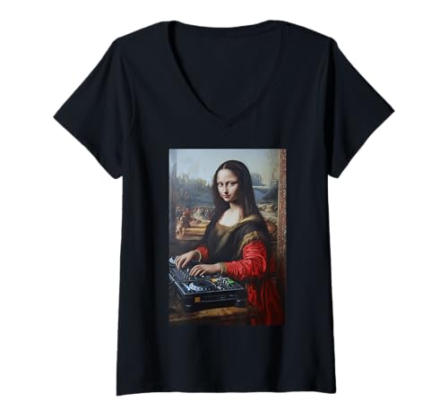Damen Abstrakte Techno DJ Konsole Street Fashion T-Shirt mit V-Ausschnitt Damen Abstrakte Techno DJ Konsole Street Fashion T-Shirt mit V-Ausschnitt von Berlin-Inspired DJ Art with Turntable Details