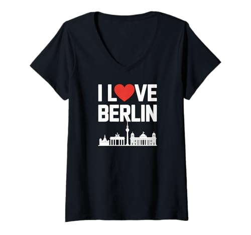 Damen Ich Liebe Berliner Stadtbildliebhaber T-Shirt mit V-Ausschnitt von Berlin Travel Adventure Skyline Culture