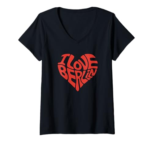 Damen I Love Berlin Red Heart Typografie Retro T-Shirt mit V-Ausschnitt Damen I Love Berlin Red Heart Typografie Retro T-Shirt mit V-Ausschnitt von Berlin Urban Graphics