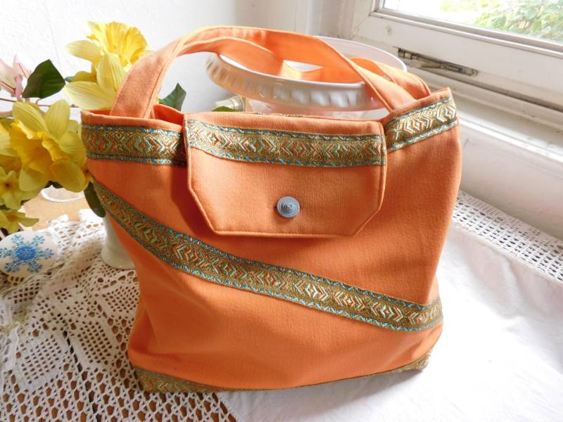 Einkaufstasche Shopper Damen , Shopper Orange Schultertasche Stoff von BerlinBagsHome