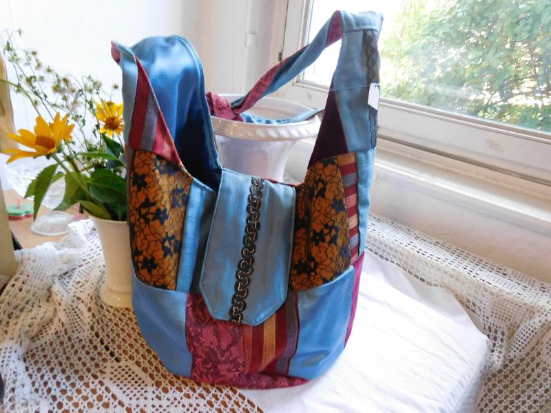 Handgenähte Taschen Patchwork , Jeans Schultertasche Damen Einkaufstasche Blau Groß Umhängetasche von BerlinBagsHome