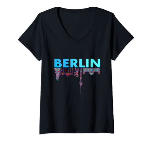 Damen Berlin T-Shirt - Berliner Bär - Souvenir I Love Berlin T-Shirt mit V-Ausschnitt von Berliner Bär Designs - Berlin Shop - Berlin