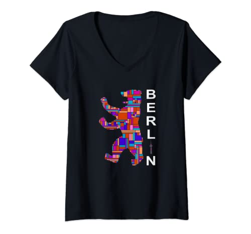 Damen I Love Berlin - Berliner Bär - Fernsehturm - Hauptstadt T-Shirt mit V-Ausschnitt von Berliner Bär Designs - Berlin Shop - Berlin