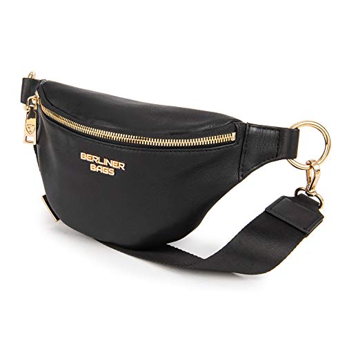 Berliner Bags Premium Bauchtasche Mona Fanny Pack aus Leder Umhängetasche Damen Herren (Schwarz/Gold) von Berliner Bags