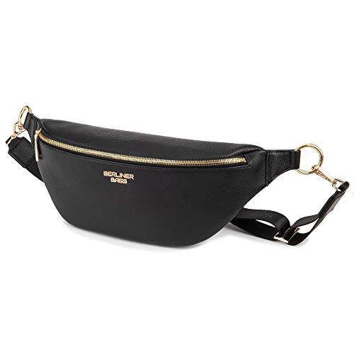 Berliner Bags Premium Bauchtasche Mona XL Fanny Pack aus Leder Umhängetasche Damen Herren (Schwarz Gold) von Berliner Bags