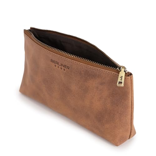 Berliner Bags Premium Kosmetiktasche Anna aus Leder, Kleines Mäppchen für Damen und Mädchen - Tan Braun von Berliner Bags