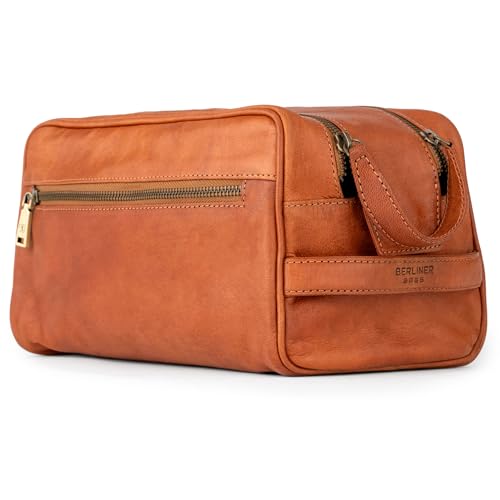 Berliner Bags Vintage Kosmetiktasche aus Leder Tim XL, Kulturbeutel für Damen und Herren - Braun von Berliner Bags