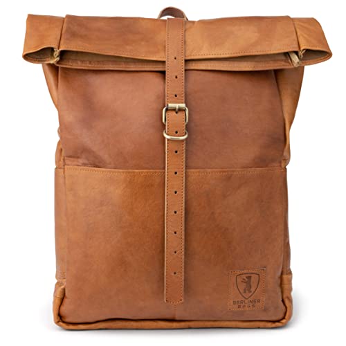 Berliner Bags Vintage Fahrradrucksack Paris aus Leder, Roll-top Kurrierrucksack für Damen und Herren - Braun von Berliner Bags