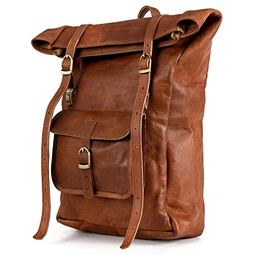 Berliner Bags Vintage Rucksack Leeds aus Leder, Fahrradrucksack mit Laptopfach für Damen und Herren (Braun M) von Berliner Bags