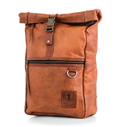 Berliner Bags Vintage Rucksack Utrecht aus Leder, Fahrradrucksack mit Laptopfach für Damen und Herren (M, Cognac) von Berliner Bags