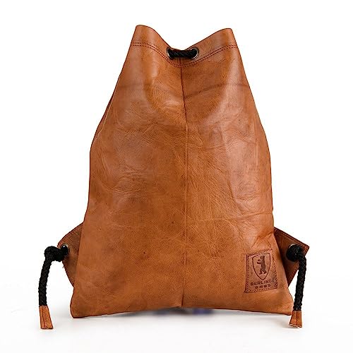 Berliner Bags Vintage Turnbeutel Gym Bag aus Leder, Sportrucksack mit Kordelzug für Damen und Herren (Braun - Cognac) von Berliner Bags