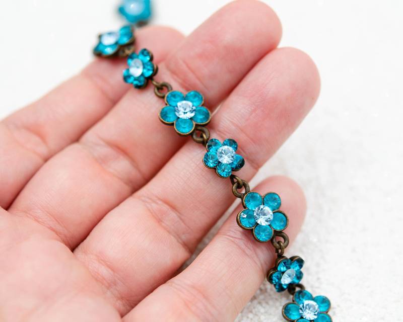Vintage Les Nereides Armband Türkis Kristall Aquamarin Für Extra Kleines Handgelenk Blaue Blume Gliederarmband März Geburtsstein von BerlinerVintageJewel
