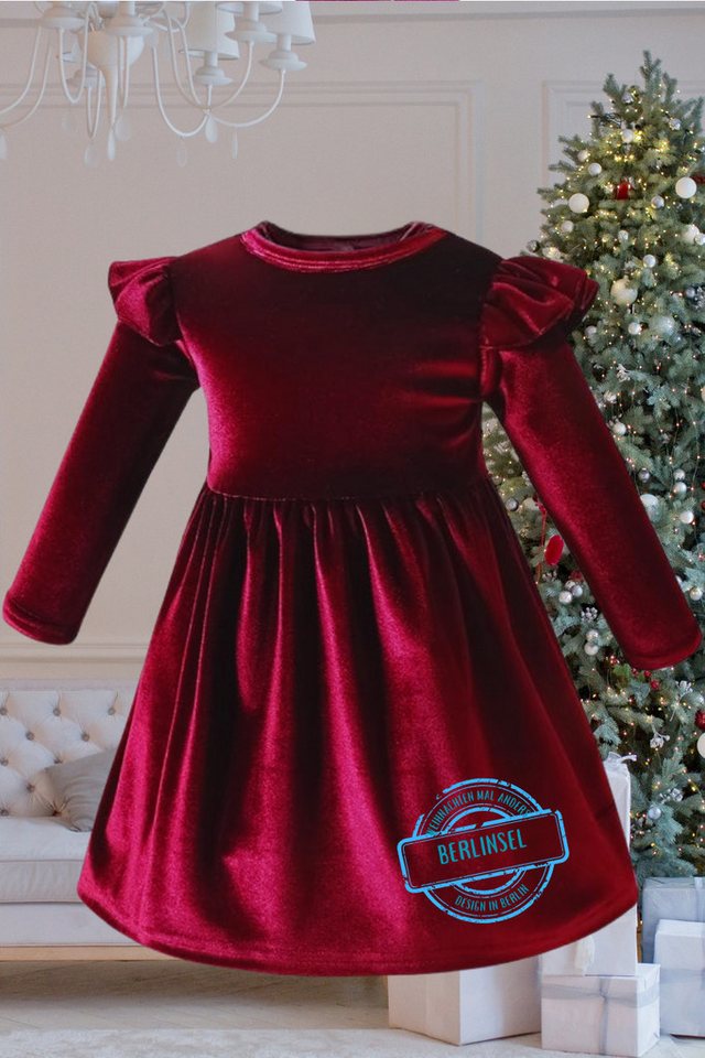 Berlinsel Samtkleid Mädchen Abendkleid Festtagskleid weinrot für festliche Anlässe oder tolle Fotoaufnahmen von Berlinsel