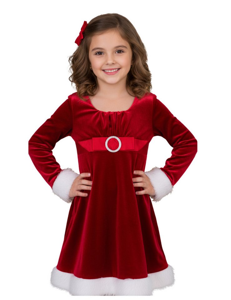 Berlinsel Samtkleid Weihnachtskleid für Mädchen aus weichem Samt in festlichem Rot mit Kunstfell als perfektes Weihnachtsoutfit von Berlinsel