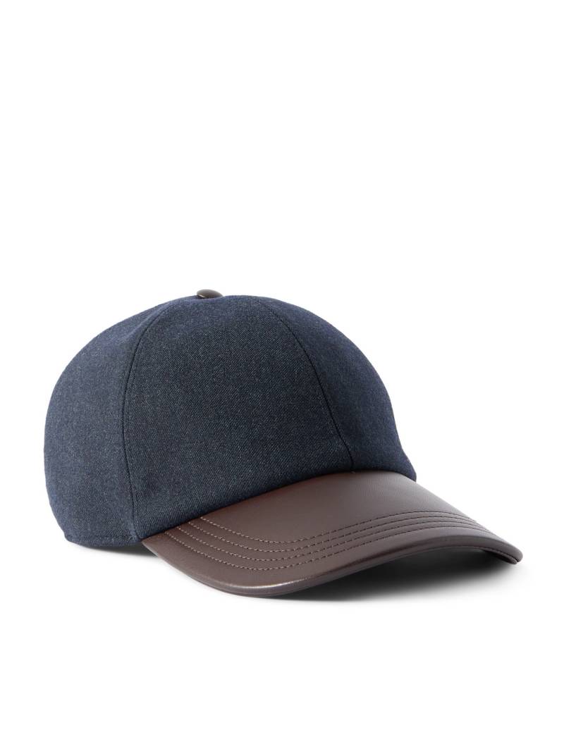 Berluti - Logo-Embroidered Leather-Trimmed Wool-Blend Baseball Cap - Men - Blue - L Berluti - Logo-Embroidered Leather-Trimmed Wool-Blend Baseball Cap - Men - Blue - L von Berluti