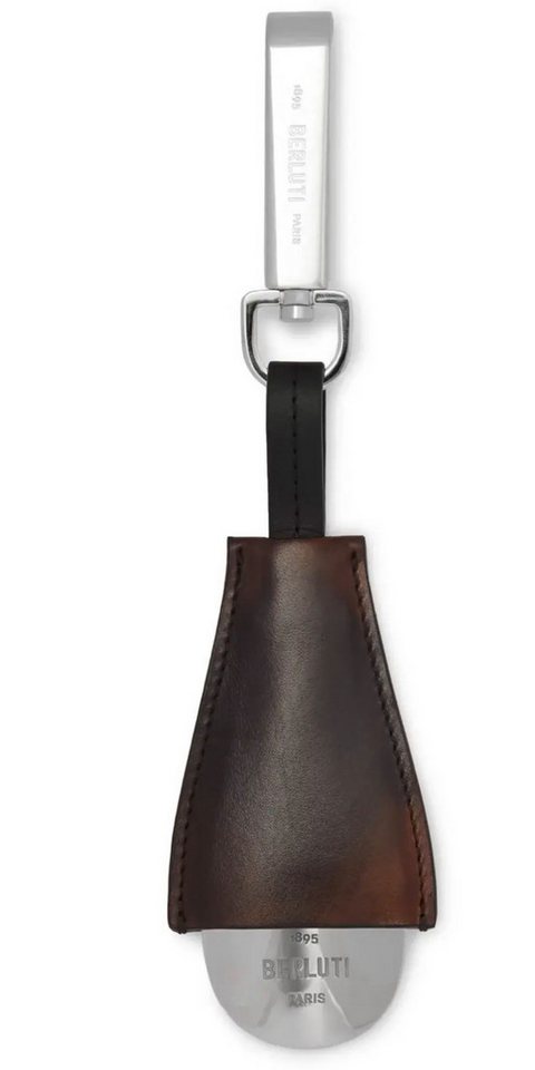Berluti Schuhlöffel Schuhanzieher mit Leder und Edelstahl, Schutz durch eine edle Lederhülle, Karabiner-Verschluss von Berluti