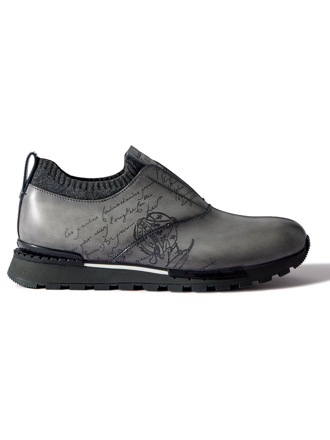 Berluti - Scritto Cashmere-Trimmed Venezia Leather Slip-On Sneakers - Men - Gray - UK 7 von Berluti