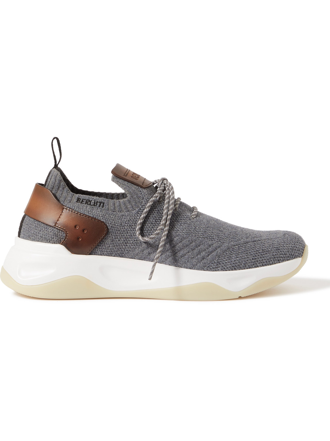 Berluti - Shadow Venezia Leather-Trimmed Stretch-Knit Sneakers - Men - Gray - UK 8 von Berluti