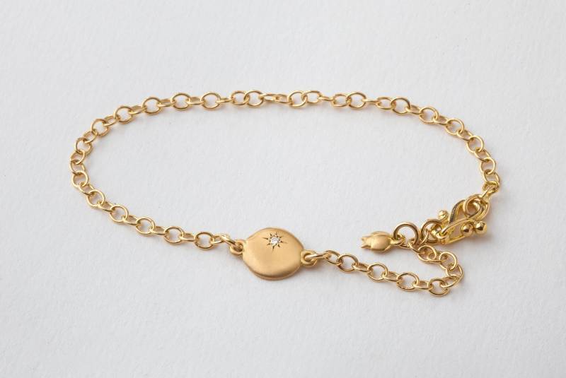 18K Gold Diamant Scheibe Bettelarmband Handgefertigte Gliederkette von BermanDesigners