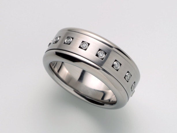 Diamant Spinner Fidget Ring Der Männer, Verlobungsring, Männlicher Bandring Edelstahl, Rustikaler Zahnradring, Cooler Schmuck von BermanDesignersMens