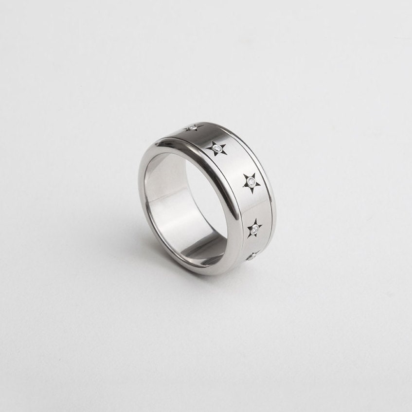 Diamant Sternen Ring ⦁ Spinner Ehering Verlobungsring Einzigartiger Kugelring Eternity Fidget von BermanDesignersMens