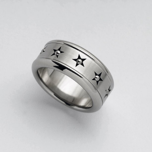 Unikat Herren Damen Spinner Sterne Ring, Edelstahl Ehering, Cooler Fidget Boho Schmuck, Angst Ring von BermanDesignersMens