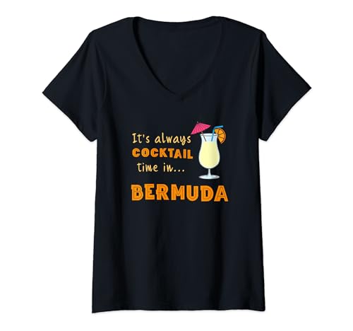 Damen Bermuda Cocktail, It's Always Cocktail Time in Bermuda T-Shirt mit V-Ausschnitt Damen Bermuda Cocktail, It's Always Cocktail Time in Bermuda T-Shirt mit V-Ausschnitt von Bermuda by Vertical Blue Designs